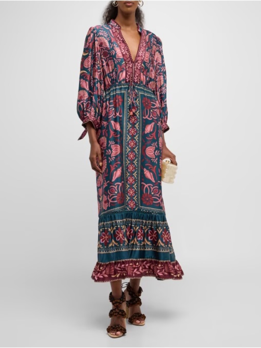 FARM Rio Teal and Rose-Pink Printed V-Neck Maxi Dress - Picture 1 of 9
